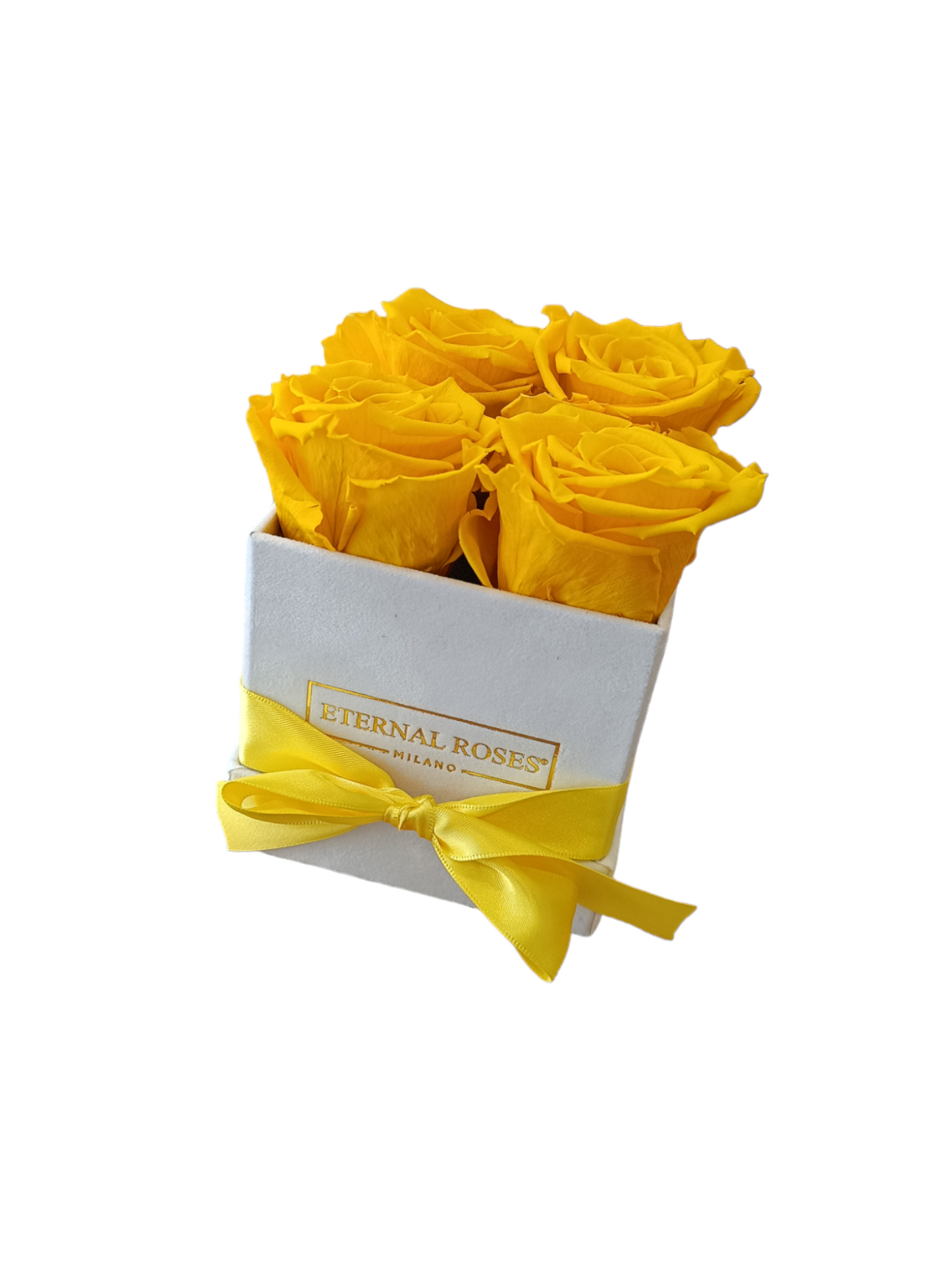 Coffret Luxe Carré Blanc S - Roses Jaunes Stabilisées